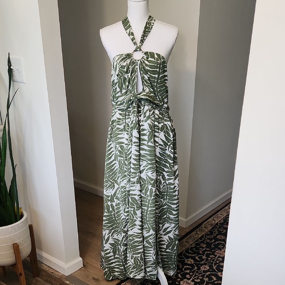 Slaydiva Dress Plus Plant Print Cutout Tie Backless Split Thigh Sz 2X